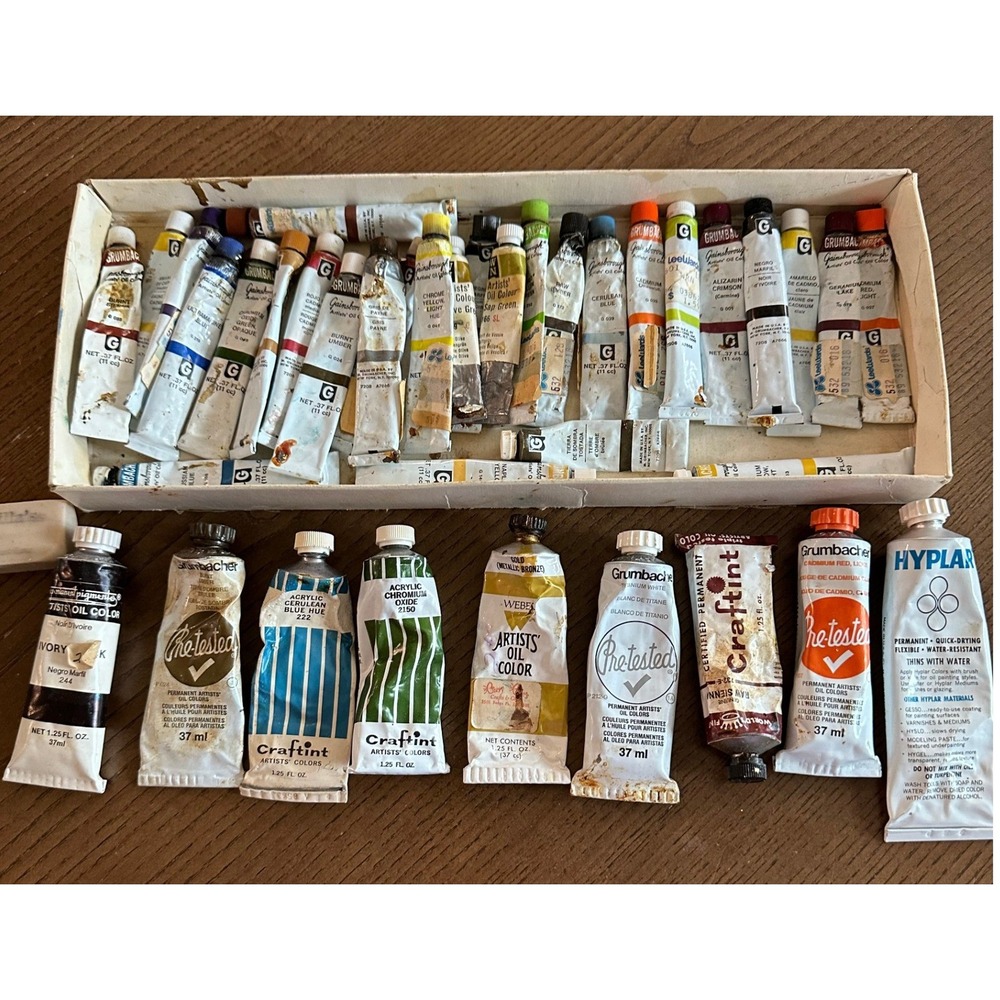 Vintage Grumbacher Craftint Weber Oil Acrylic Paint Lot Mixed Colors 38 Tubes